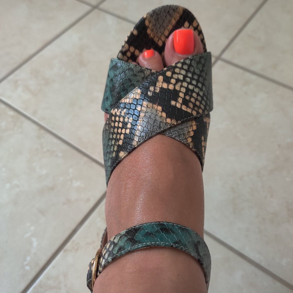 Idore Snake Print Python Platform Leather Sandals… - image 2